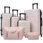 Luggage Set 6 Piece Carry on Hardcase Suitcase with Travel Bags (3-piece Set(20/24/28) / Light Pink+16IN&Bags)