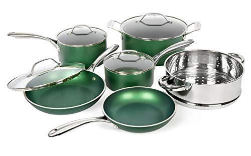 Diamond Granite Stone Classic Emerald Pots and Pans Set with Ultra Nonstick Durable Mineral & Diamond Tripple Coated Surface (Emerald Green)