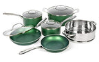 Diamond Granite Stone Classic Emerald Pots and Pans Set with Ultra Nonstick Durable Mineral & Diamond Tripple Coated Surface (Emerald Green)
