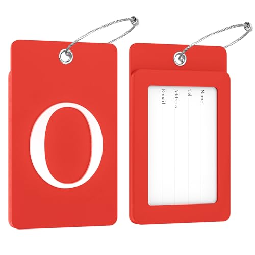 2 Pack Initial Luggage Tags for Suitcases Airplane Travel Essentials (Large O / Red)
