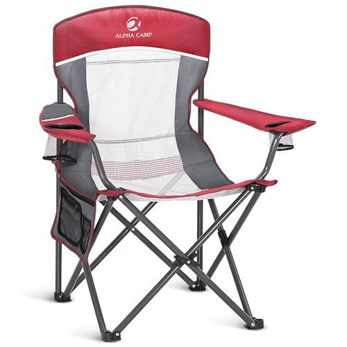 Heavy Duty 400lbs Mesh Back Camping Chairs with Lumbar Support (Red / 1PC)