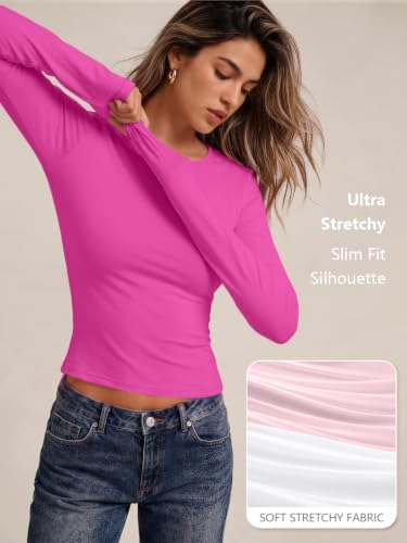 Womens Long Sleeve Shirts Basic Compression Tops Hot Pink XL (X-Large / Hot Pink)