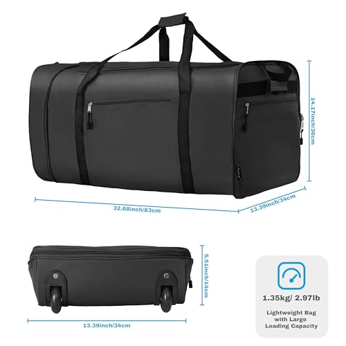 100L Foldable Rolling Duffel Bag with 2 Wheels (BLACK)