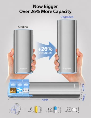 Large Metal AM PM Pill Organizer 7 Day (Gray / Large - 26% More Capacity)