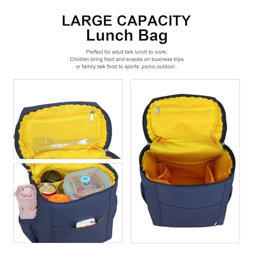 NOL Insulated Lunch Bags for Women Cooler Bag Lightweight Nylon Waterproof Lunch Box for Work (Navy Blue / Large (12 Liters))