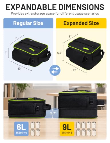 Expandable Small Lunch Box for Men Women Kids Work School (Black/Green)