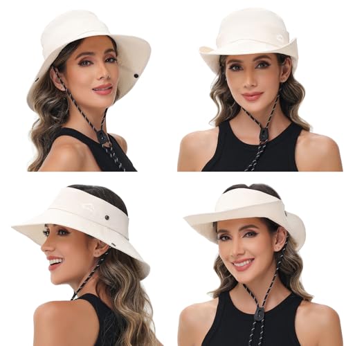 Sun Hats for Women Bucket Hat UV Protection Fishing Hat Wide Brim Safari Hats 2 in 1 Zip (1pack-beige)