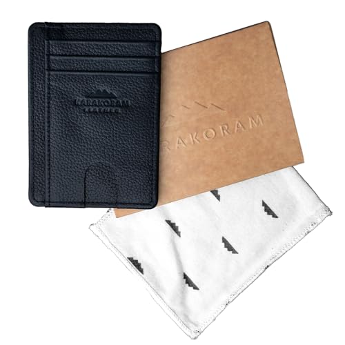LEATHER Handcrafted Front Pocket Credit Card Holder with RIFD Blocking (Midnight Black)