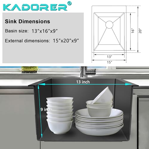 15 x 20 x 9 Inch Black Drop In Kitchen Bar Sink (Black / 15''X20''X9'' Bottom Grid)