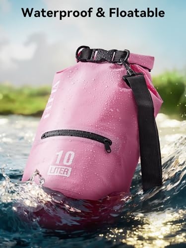 Waterproof Dry Bag Backpack with Zippered Pocket (Pink / 5L)