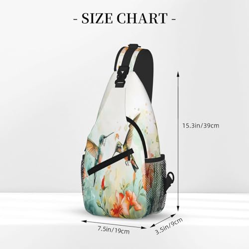 Sling Bag Hummingbird Flower Watercolor Hiking Daypack Crossbody Shoulder Backpack Travel Chest Pack for Men Women (B0168)