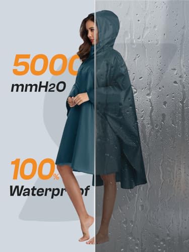 Adult Rain Poncho Waterproof Hooded Zipper Raincoat with Pockets (One Size / Deep Blue)