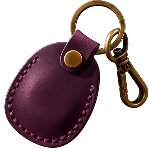Genuine Leather AirTag Holder Compatible with Apple AirTag 2nd Gen & 1st Gen (Purple)
