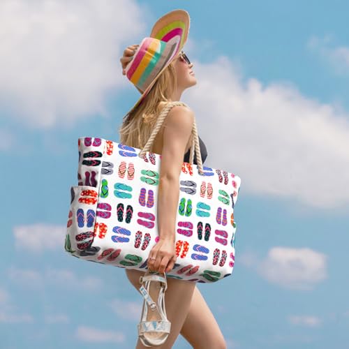 Beach Bags for Women Large Waterproof Sandproof Beach Tote Swim Pool Bag with Zipper (Slipper)