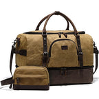 Nerlion Weekender Bag with Shoe Compartment Large Overnight Bag for Men Canvas Genuine Leather Carry on Luggage Bag Travel Duffel Bag (Brown)