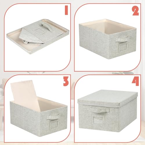 Storage Bins With Lids Closet Organizer Cabinet Box For Clothes (Light gray-green / 2 Pack)