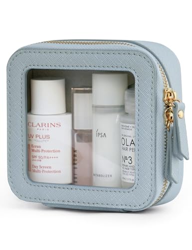 Clear Makeup Bag Travel Cosmetic Case Transparent Toiletry Bag with Zipper (Light Blue / Mini Chic)