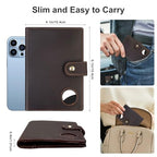 Crazy Horse Leather Slim Passport Holder with RFID &Tracker Slot (Dark Brown)