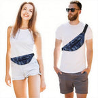 Large Fanny Pack Cross Body Bag Camo Belt Bag with Headphone Jack (Camo Gray Blue / Large)