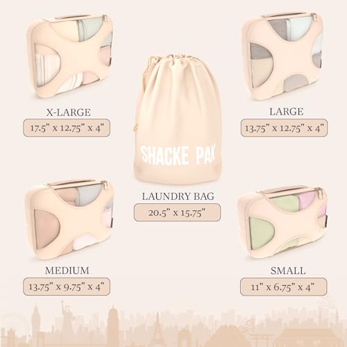 5 Set Packing Cubes for Travel with Laundry Bag (5 Set - Cream / Set of 5)