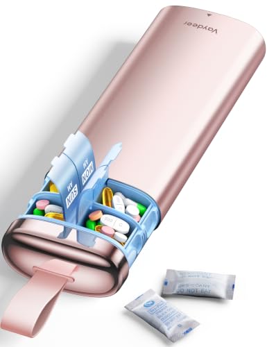 Metal Pill Organizer 2 Times a Day (Rose Gold / Standard Size + Handle)