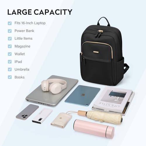 Hiking Travel Backpack for Women Casual Business Weekender Multilayer Laptop Bag (A-black / 16 Inch)