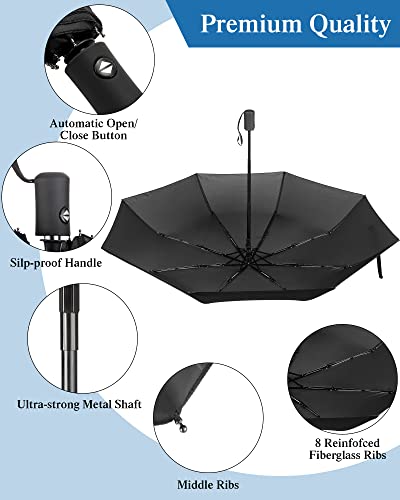 4 Pack Umbrellas for Rain (Navy Blue, Black)