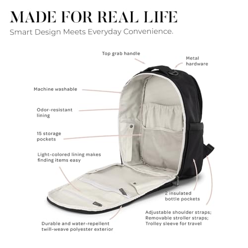 Classic Diaper Backpack Machine Washable Baby Travel Bag (Black Out)
