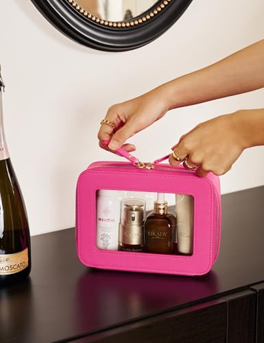 Clear Makeup Case Toiletry Bag Travel Medium Clear Cosmetic Bag with Zipper (Hot Pink / Mini & Medium)