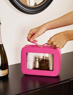 Clear Makeup Case Toiletry Bag Travel Medium Clear Cosmetic Bag with Zipper (Hot Pink / Mini & Medium)