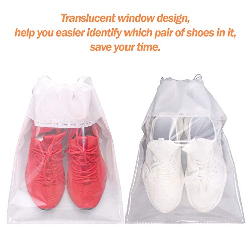 12 Pack Portable Shoe Bags for Travel Large Shoes Pouch Storage Organizer Clear Window with Drawstring for Men and Women White (White)