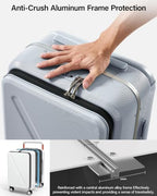 Wide Handle Luggage with Front Pocket Hardshell Aluminium Check In Suitcase with Wheels Medium 24 Inch Front Opening Checked Luggage with Spinner Wheels TSA Lock Airline Approved Luggage (Checked Medium 24 Inch / Grey)