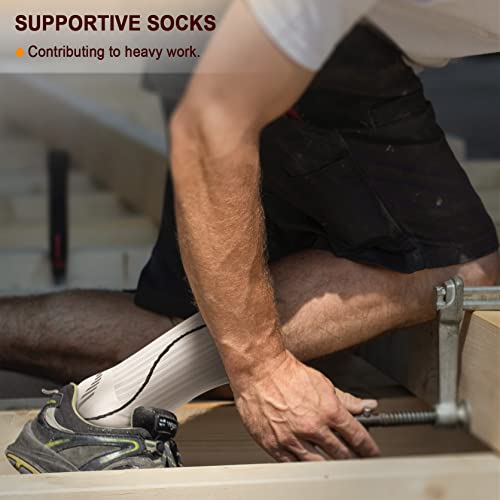 Men 6 Pack Athletic Compression Crew Socks for Running Gym Sports (7-8 / White 4134)