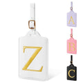Personalized Initial Luggage Tags for Suitcase TSA Approved (White Leather,glod Letter / Z)