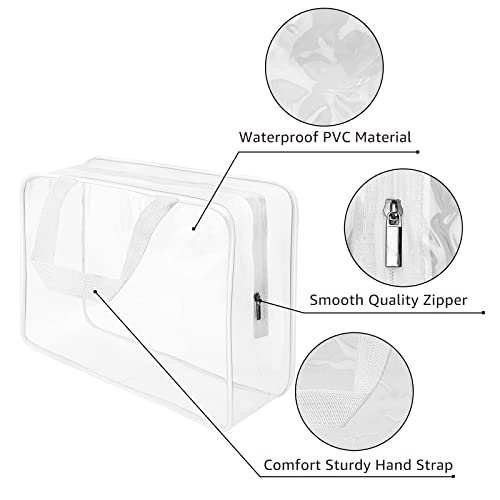 4Pcs Crystal Clear PVC Travel Toiletry Bag Kit for Women Men (4pcs White / 1 Large, 2 Medium, 1 Small)