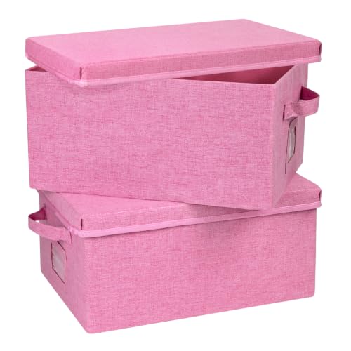 Storage Bins With Lids Closet Organizer Cabinet Box For Clothes (Pink - pink inside / 2 Pack)