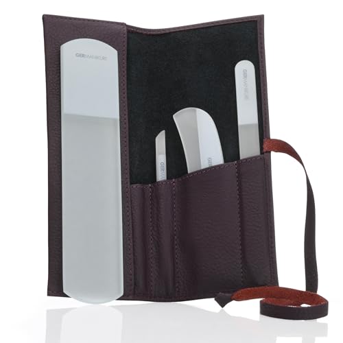 4pc Gray Glass Nail & Pedicure File Set (4-Pc: Glass File, Moon File, Cuticle Stick / Purple Leather Roll)
