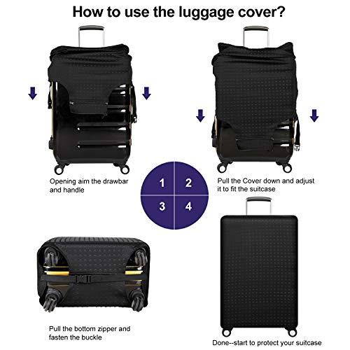 Travel Suitcase Protector elastic sleeve Cover 19" (Black / S(Fits to 19"-20" Trolley Case))