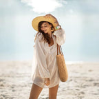 Crochet Beach Bag for Women Summer Purse Boho Small Tote (Khaki Bag)