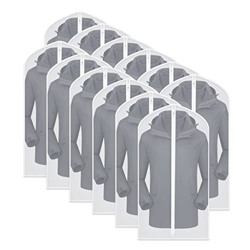 Garment Bags for Hanging Clothes Breathable Suit Bag (24'' x 40''/12 Pack / White-Translucent)