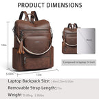 Vegan Leather Laptop Backpack for Women 15.6 inch Work Backpack Fashion Travel Backpack Purse for Business College (Crazy Horse Brown01)