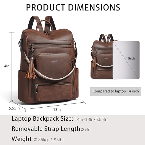Vegan Leather Laptop Backpack for Women 15.6 inch Work Backpack Fashion Travel Backpack Purse for Business College (Crazy Horse Brown01)
