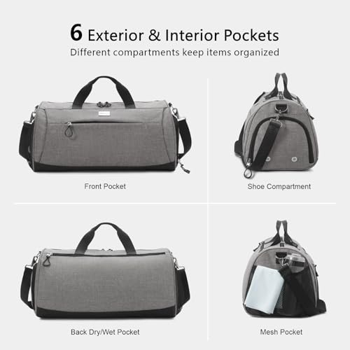 Gym Bag for Women & Men (Textured Grey / Large - 23 x 12 x 12″)