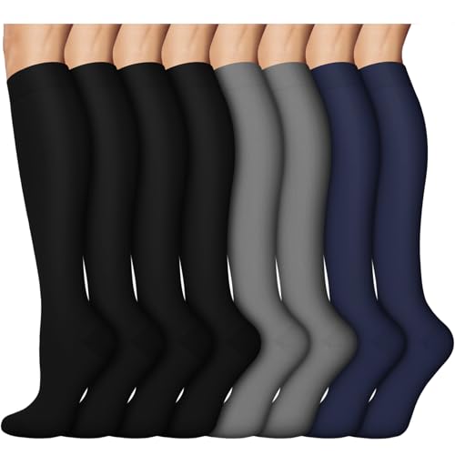 8 Pairs Compression Socks Women Men 15 (09 - 4black/2grey/2navy / Small-Medium)