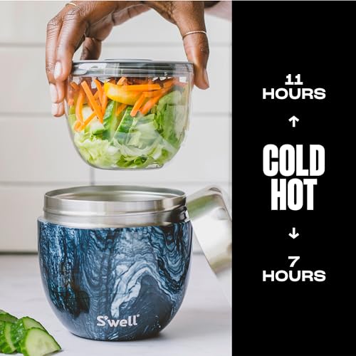 12821-H20-H64065 Stainless Steel Bowls - 21.5oz - Azurite Marble Eats - Triple-Layered Vacuum-Insulated Containers Keeps Food Cold for 11 Hours and Hot for 7 - Condensation/ Leak-Free (Azurite / 21.5 ounces)