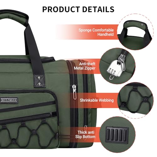Mens Duffle Bag Expandable 45L Travel Gym with Shoe Compartment (Army Green)