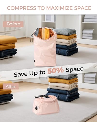 Compression Travel Laundry Bag for Dirty Clothes (Pink / Large)