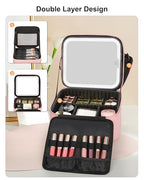 Makeup Bag with LED Mirror (01-Pink / 1-Small(2 Layers))
