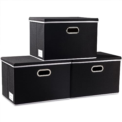 Extra Large Collapsible Storage Bins with Lids [3 (Black / XXL (3-Pack))