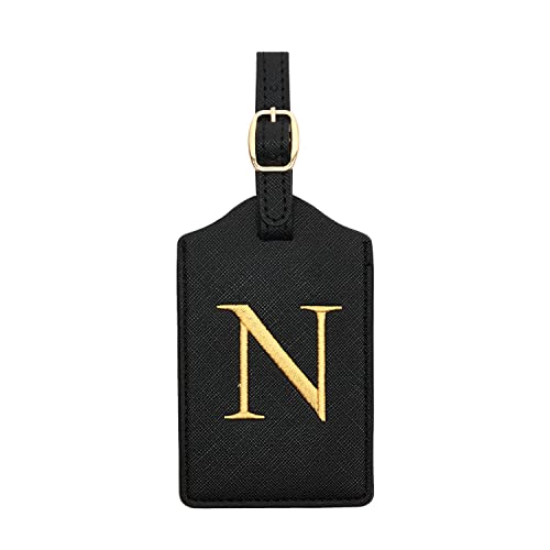 Luggage Tag PU Leather for Suitcase Baggage Handbag Travel Bag Label Suitcase Tag Label Tag w. Name Card & Privacy Cover (N)